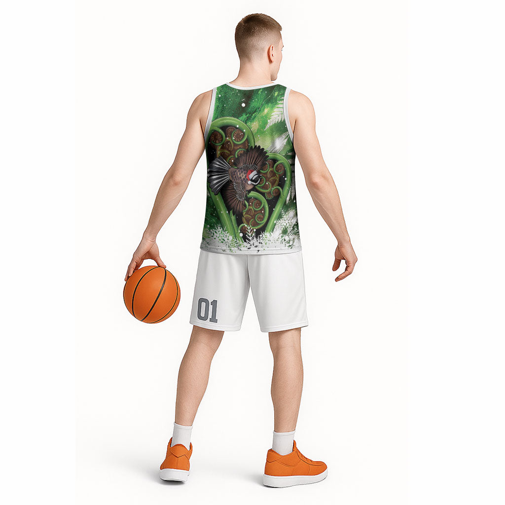 Piwakawaka New Zealand Christmas In July Basketball Jersey NZ Aroha Koru Fern Marble Vibes LT14 - Polynesian Pride