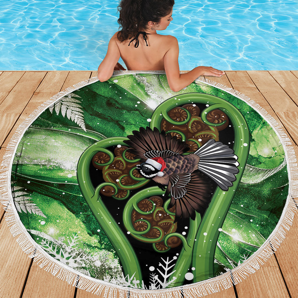 Piwakawaka New Zealand Christmas In July Beach Blanket NZ Aroha Koru Fern Marble Vibes LT14 - Polynesian Pride