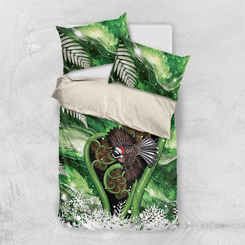 Piwakawaka New Zealand Christmas In July Bedding Set NZ Aroha Koru Fern Marble Vibes LT14 US Twin 172cm x 218cm Green - Polynesian Pride