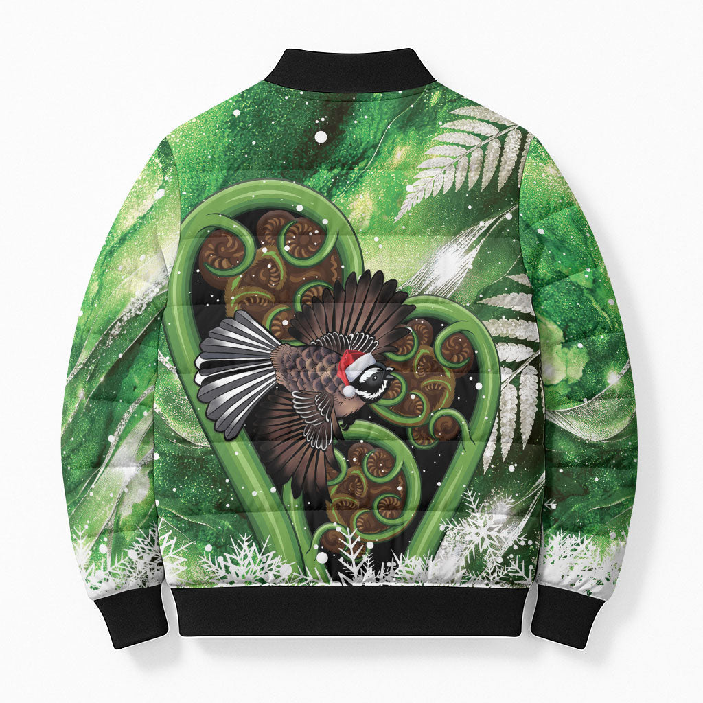 Piwakawaka New Zealand Christmas In July Bomber Puffer Jacket NZ Aroha Koru Fern Marble Vibes LT14 - Polynesian Pride