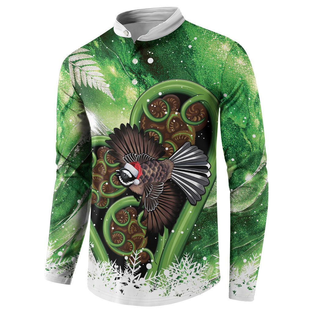 Piwakawaka New Zealand Christmas In July Button Sweatshirt NZ Aroha Koru Fern Marble Vibes LT14 - Polynesian Pride
