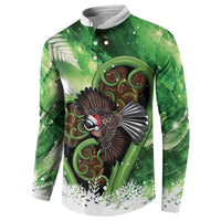 Piwakawaka New Zealand Christmas In July Button Sweatshirt NZ Aroha Koru Fern Marble Vibes LT14 - Polynesian Pride