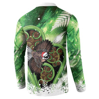 Piwakawaka New Zealand Christmas In July Button Sweatshirt NZ Aroha Koru Fern Marble Vibes LT14 - Polynesian Pride