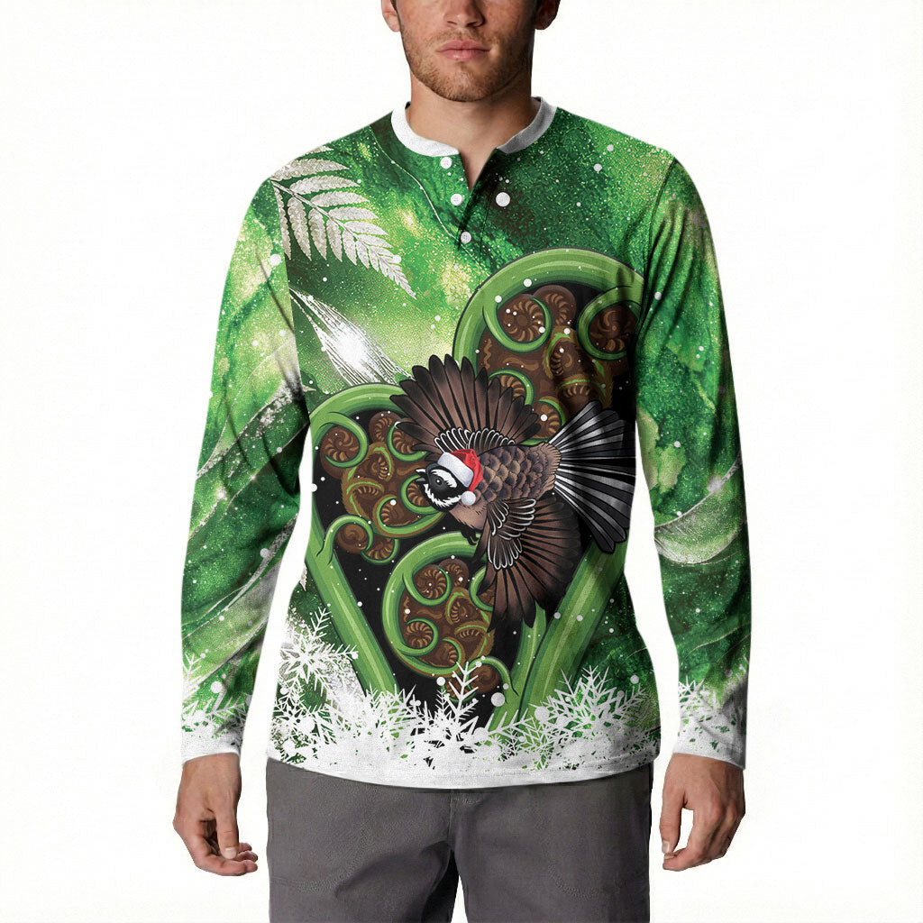 Piwakawaka New Zealand Christmas In July Button Sweatshirt NZ Aroha Koru Fern Marble Vibes LT14 - Polynesian Pride
