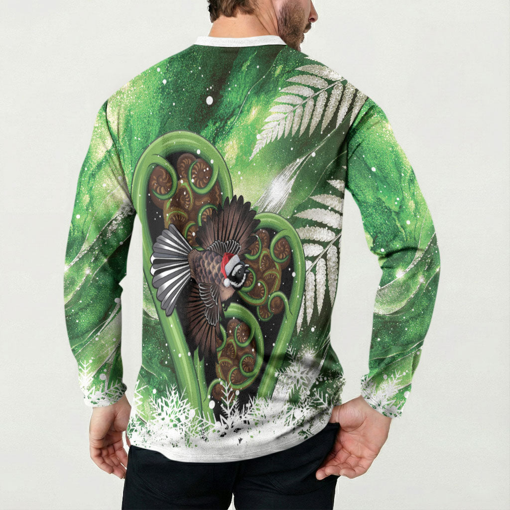 Piwakawaka New Zealand Christmas In July Button Sweatshirt NZ Aroha Koru Fern Marble Vibes LT14 - Polynesian Pride