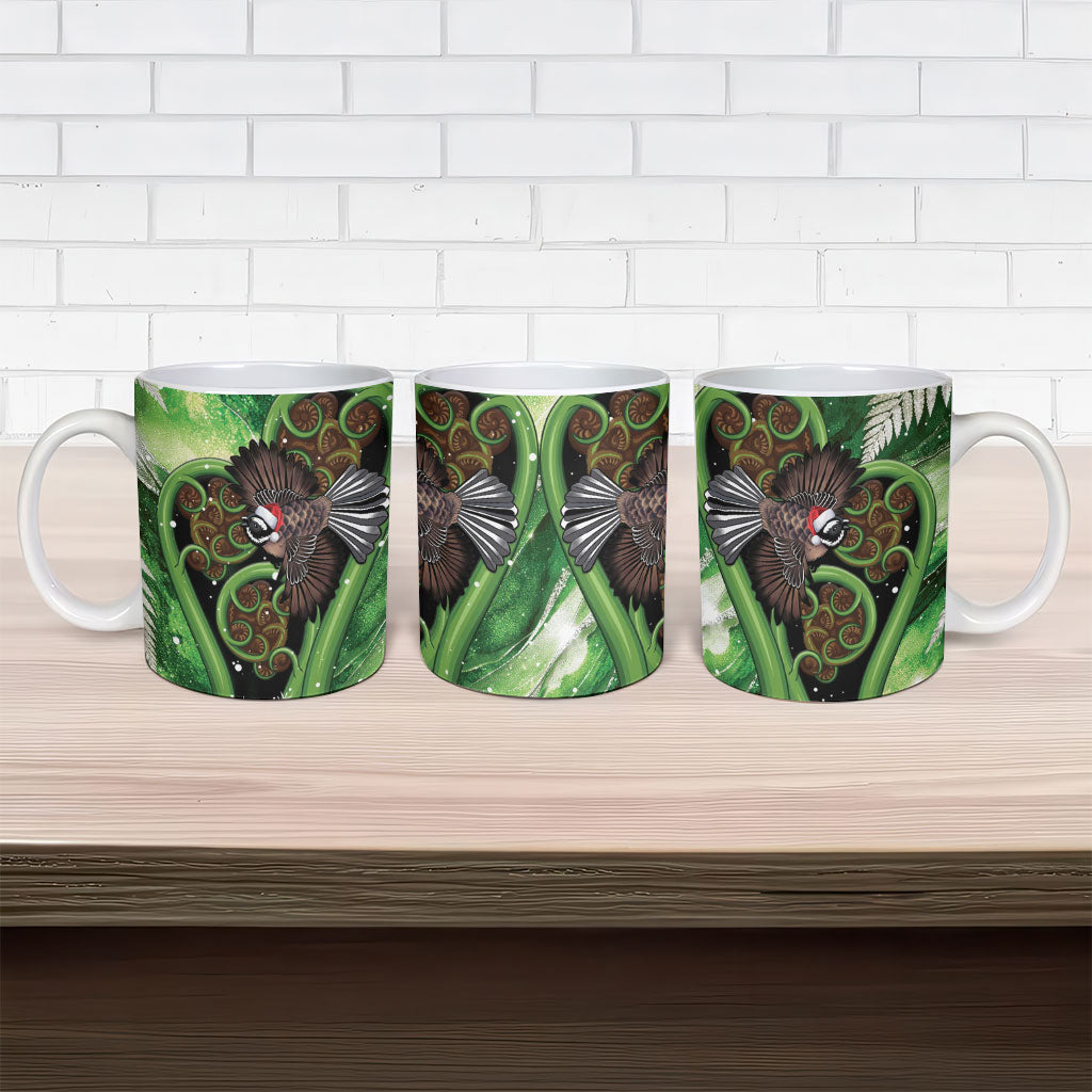 Piwakawaka New Zealand Christmas In July Ceramic Mug NZ Aroha Koru Fern Marble Vibes LT14 - Polynesian Pride