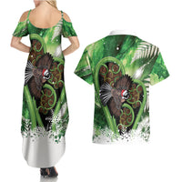 Piwakawaka New Zealand Christmas In July Couples Matching Summer Maxi Dress and Hawaiian Shirt NZ Aroha Koru Fern Marble Vibes LT14 - Polynesian Pride