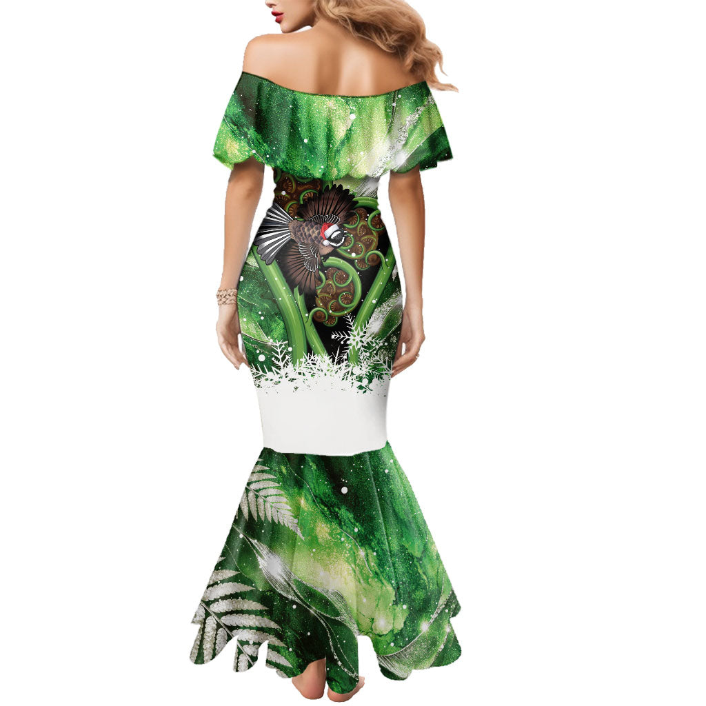 Piwakawaka New Zealand Christmas In July Family Matching Mermaid Dress and Hawaiian Shirt NZ Aroha Koru Fern Marble Vibes LT14 - Polynesian Pride