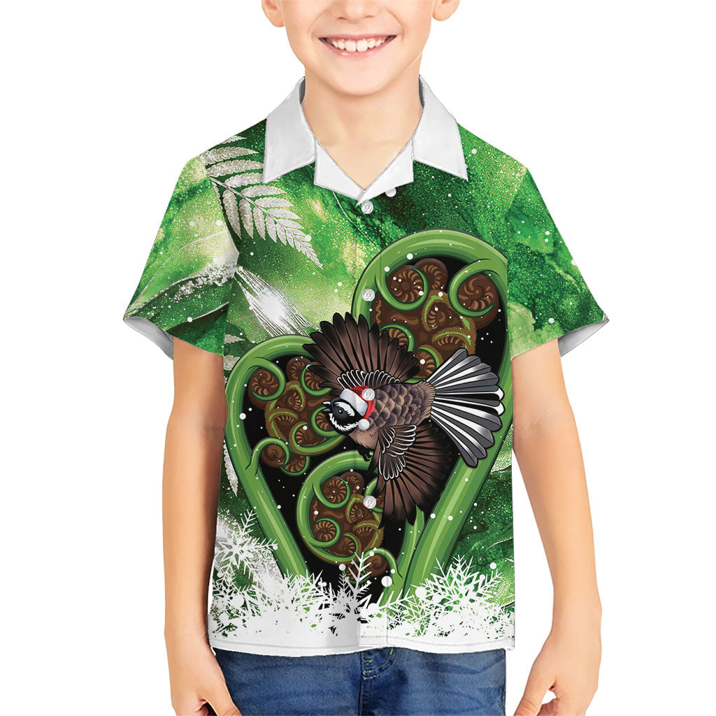 Piwakawaka New Zealand Christmas In July Family Matching Summer Maxi Dress and Hawaiian Shirt NZ Aroha Koru Fern Marble Vibes LT14 Son's Shirt Green - Polynesian Pride
