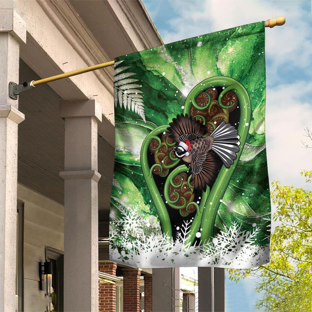 Piwakawaka New Zealand Christmas In July Garden Flag NZ Aroha Koru Fern Marble Vibes LT14 House Flag Green - Polynesian Pride