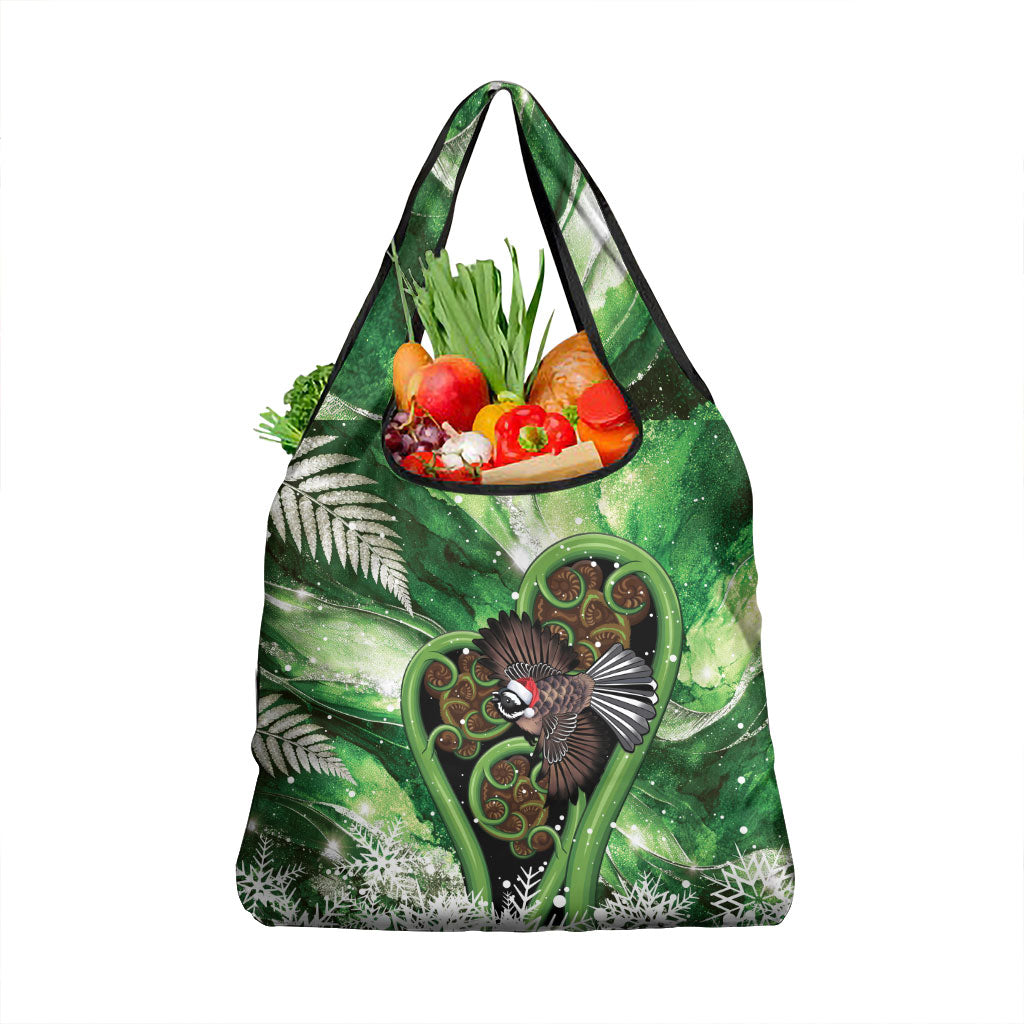 Piwakawaka New Zealand Christmas In July Grocery Bag NZ Aroha Koru Fern Marble Vibes LT14 1-pack One Size Green - Polynesian Pride