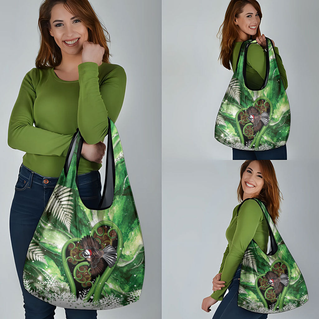 Piwakawaka New Zealand Christmas In July Grocery Bag NZ Aroha Koru Fern Marble Vibes LT14 - Polynesian Pride