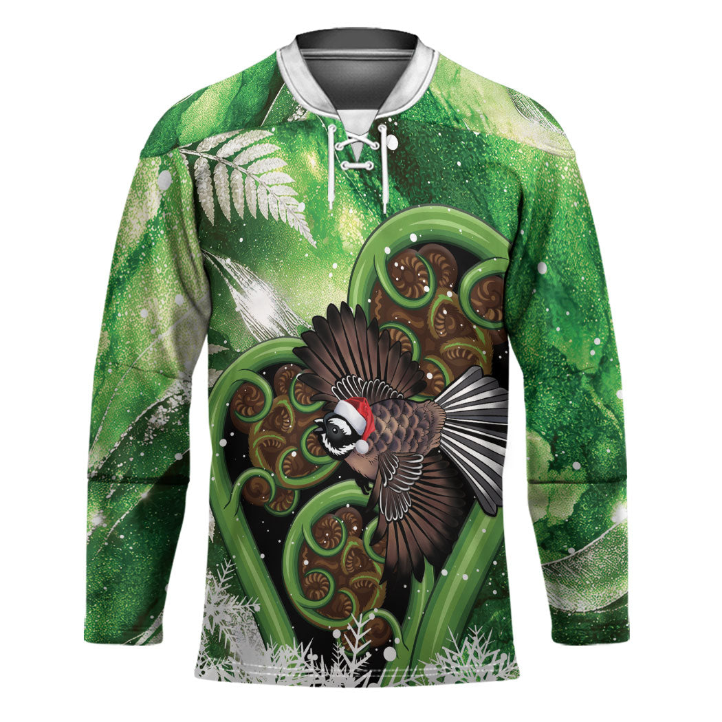 Piwakawaka New Zealand Christmas In July Hockey Jersey NZ Aroha Koru Fern Marble Vibes LT14 Unisex Green - Polynesian Pride