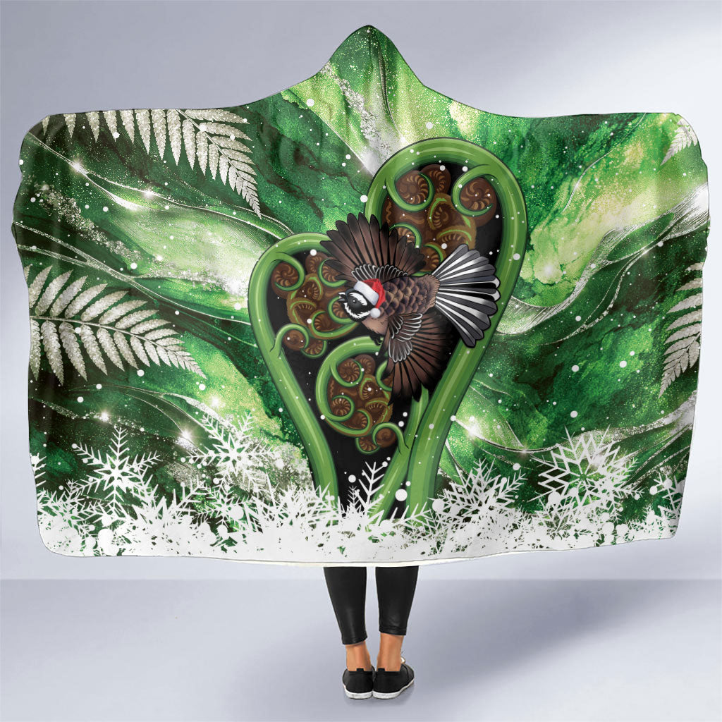 Piwakawaka New Zealand Christmas In July Hooded Blanket NZ Aroha Koru Fern Marble Vibes LT14 One Size Green - Polynesian Pride