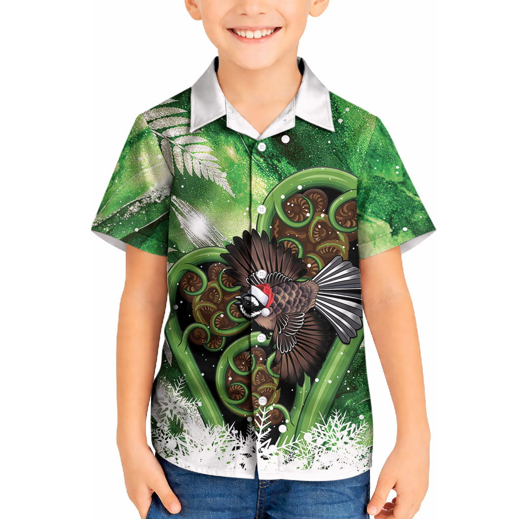 Piwakawaka New Zealand Christmas In July Kid Hawaiian Shirt NZ Aroha Koru Fern Marble Vibes LT14 Kid Green - Polynesian Pride