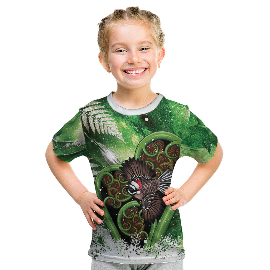 Piwakawaka New Zealand Christmas In July Kid T Shirt NZ Aroha Koru Fern Marble Vibes LT14 Green - Polynesian Pride