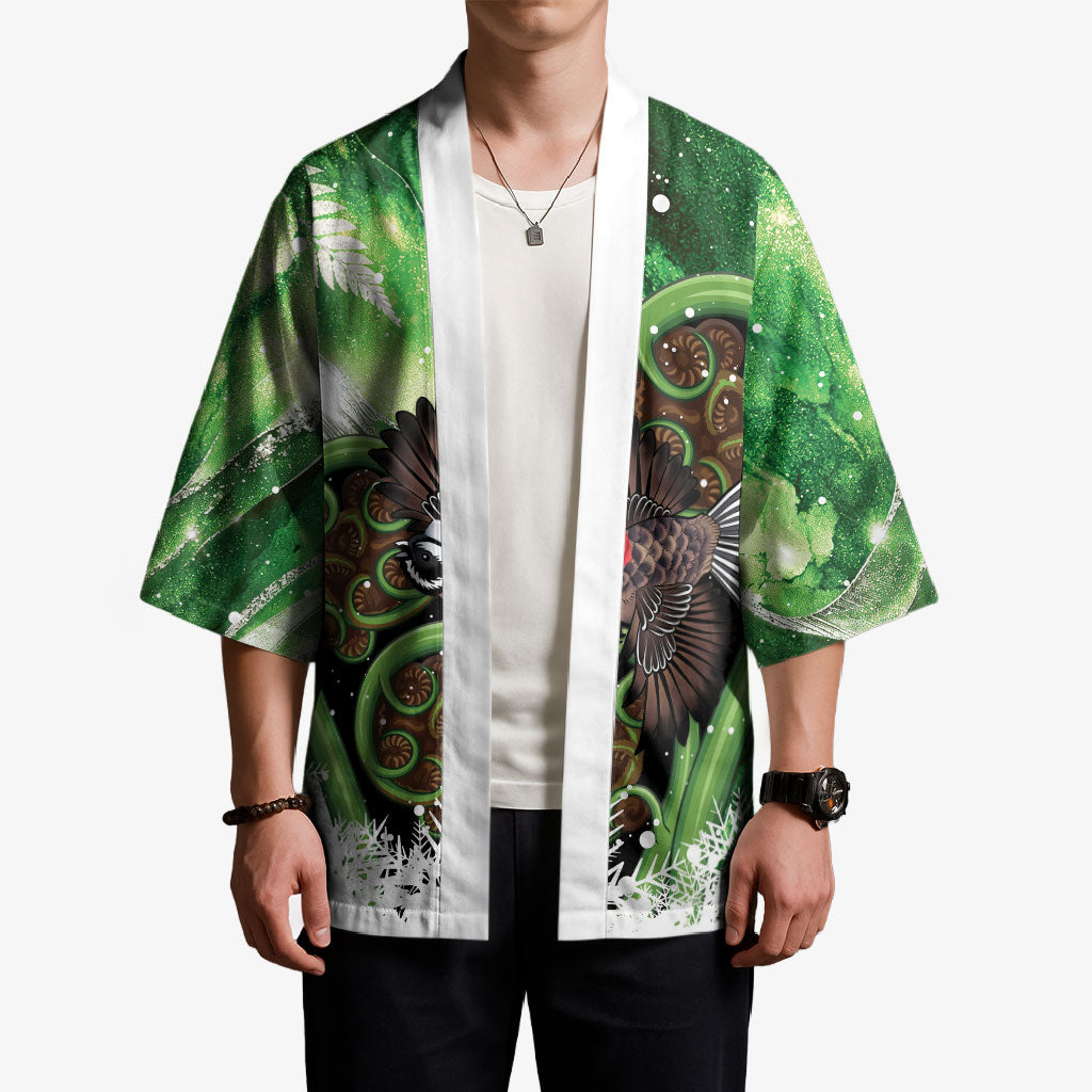 Piwakawaka New Zealand Christmas In July Kimono NZ Aroha Koru Fern Marble Vibes LT14 - Polynesian Pride