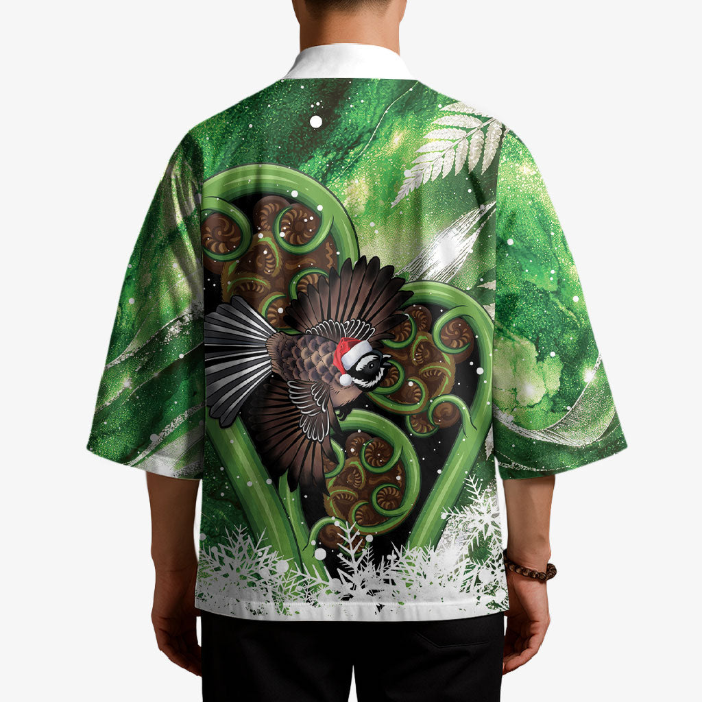 Piwakawaka New Zealand Christmas In July Kimono NZ Aroha Koru Fern Marble Vibes LT14 - Polynesian Pride