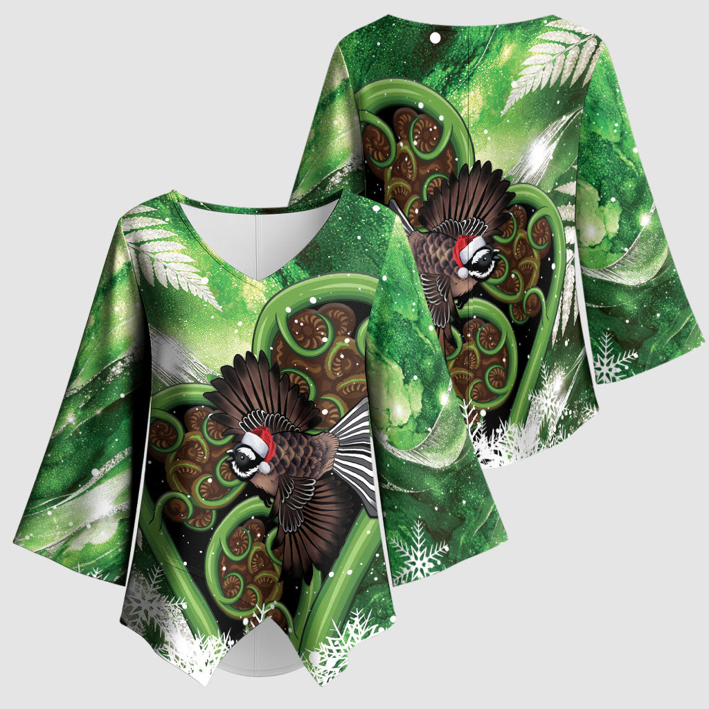 Piwakawaka New Zealand Christmas In July Kimono Sleeve Blouse NZ Aroha Koru Fern Marble Vibes LT14 - Polynesian Pride