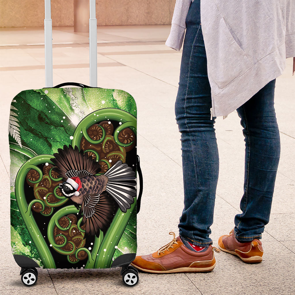 Piwakawaka New Zealand Christmas In July Luggage Cover NZ Aroha Koru Fern Marble Vibes LT14 Green - Polynesian Pride