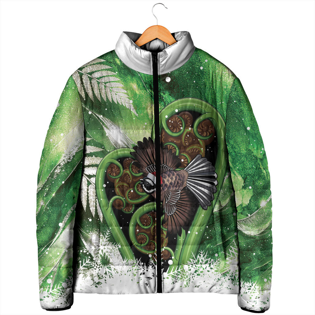 Piwakawaka New Zealand Christmas In July Padded Jacket NZ Aroha Koru Fern Marble Vibes LT14 - Polynesian Pride