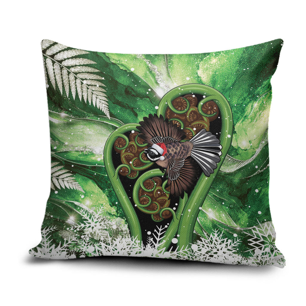 Piwakawaka New Zealand Christmas In July Pillow Cover NZ Aroha Koru Fern Marble Vibes LT14 Green - Polynesian Pride