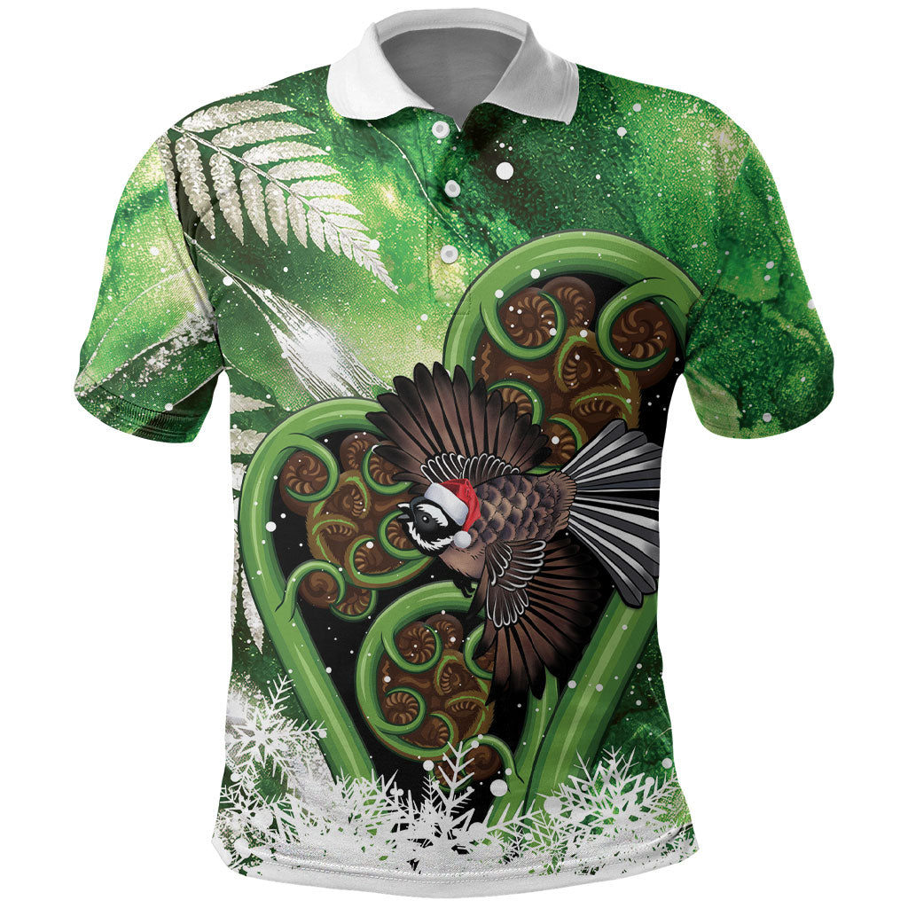 Piwakawaka New Zealand Christmas In July Polo Shirt NZ Aroha Koru Fern Marble Vibes LT14 Green - Polynesian Pride