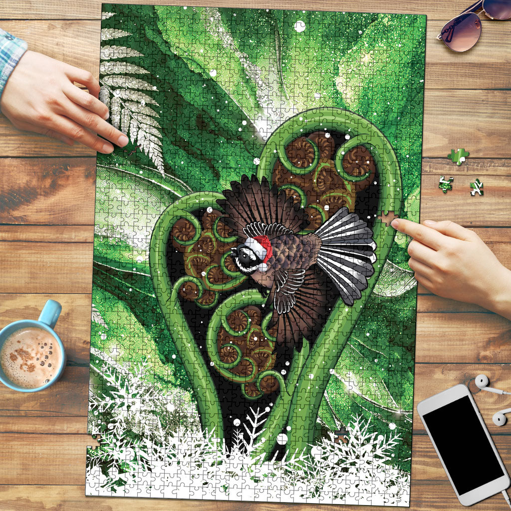 Piwakawaka New Zealand Christmas In July Puzzle NZ Aroha Koru Fern Marble Vibes LT14 Green - Polynesian Pride