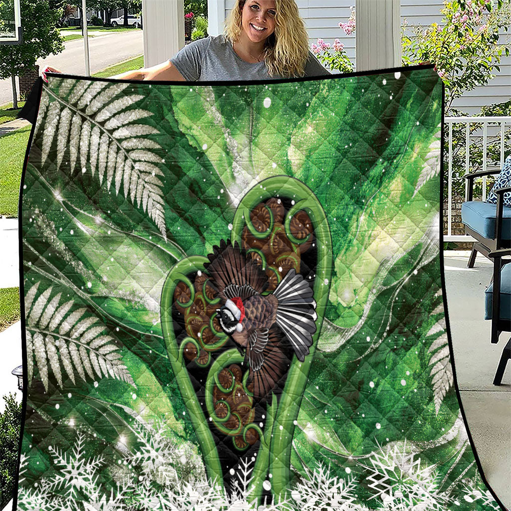 Piwakawaka New Zealand Christmas In July Quilt NZ Aroha Koru Fern Marble Vibes LT14 Green - Polynesian Pride