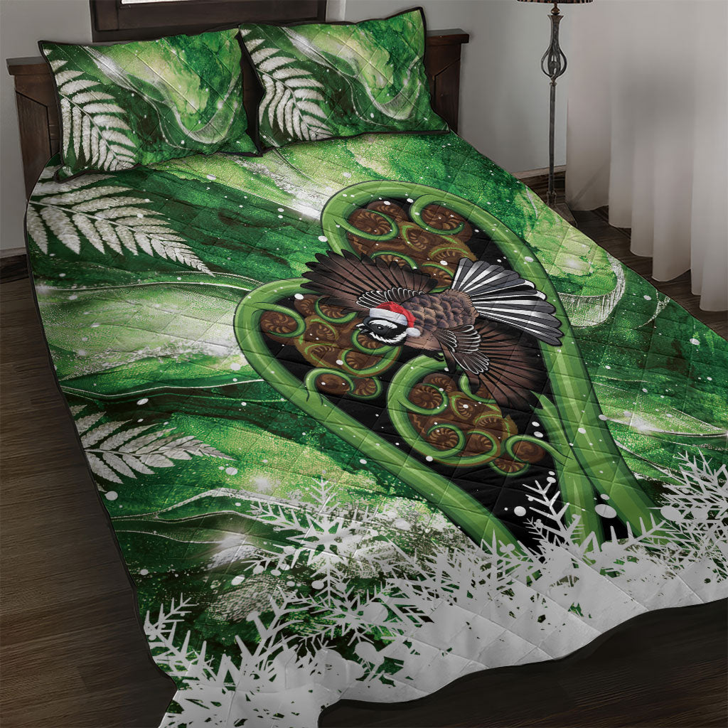 Piwakawaka New Zealand Christmas In July Quilt Bed Set NZ Aroha Koru Fern Marble Vibes LT14 Green - Polynesian Pride