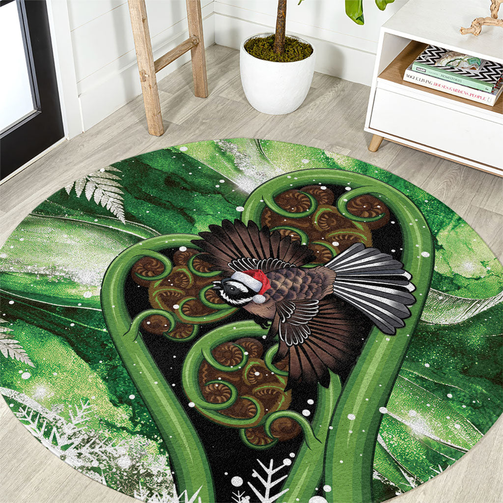 Piwakawaka New Zealand Christmas In July Round Carpet NZ Aroha Koru Fern Marble Vibes LT14 Green - Polynesian Pride