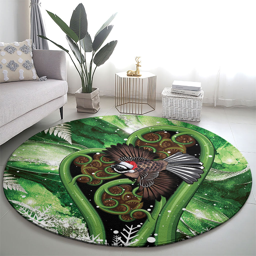 Piwakawaka New Zealand Christmas In July Round Carpet NZ Aroha Koru Fern Marble Vibes LT14 - Polynesian Pride