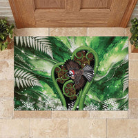 Piwakawaka New Zealand Christmas In July Rubber Doormat NZ Aroha Koru Fern Marble Vibes LT14 Green - Polynesian Pride