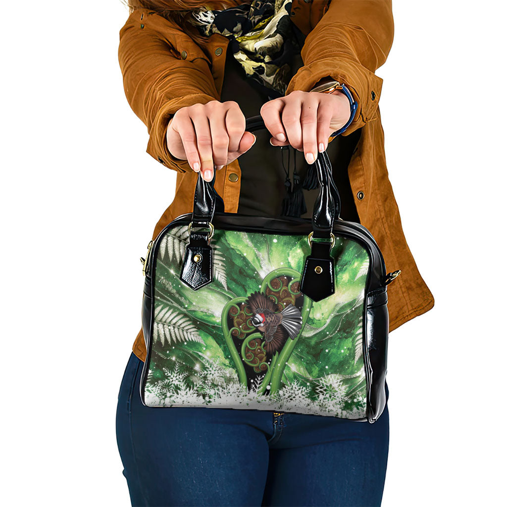 Piwakawaka New Zealand Christmas In July Shoulder Handbag NZ Aroha Koru Fern Marble Vibes LT14 One Size Green - Polynesian Pride