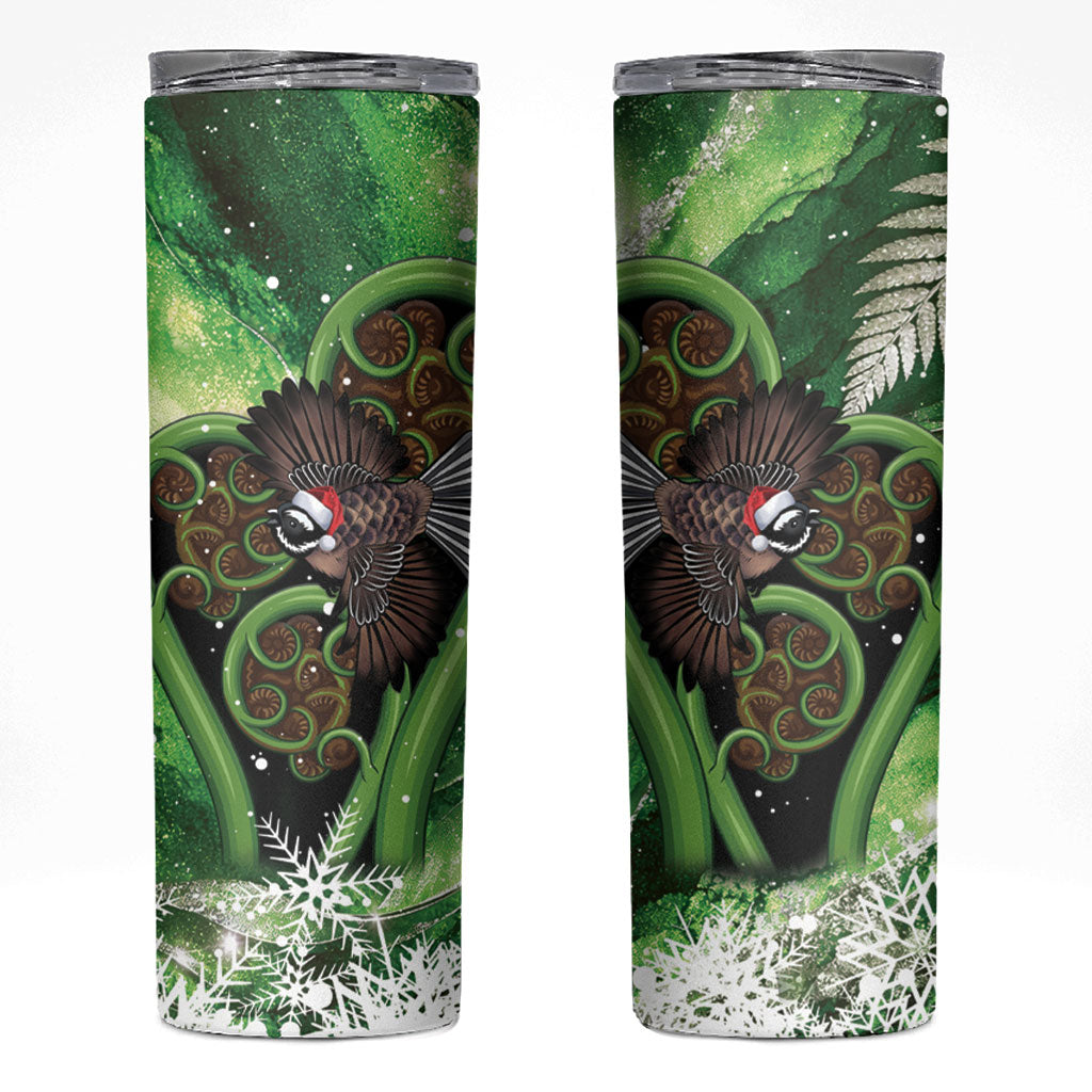 Piwakawaka New Zealand Christmas In July Skinny Tumbler NZ Aroha Koru Fern Marble Vibes LT14 Green - Polynesian Pride