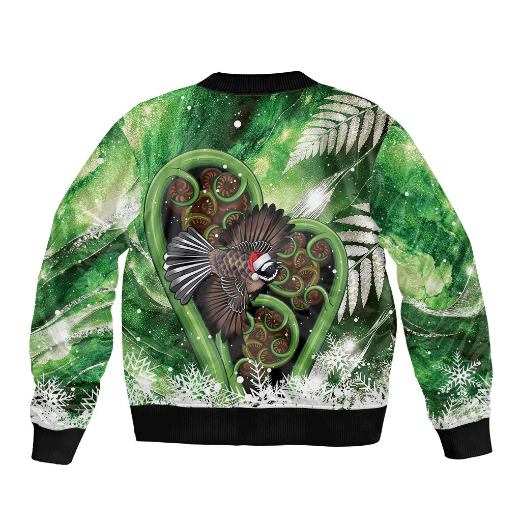 Piwakawaka New Zealand Christmas In July Sleeve Zip Bomber Jacket NZ Aroha Koru Fern Marble Vibes LT14 - Polynesian Pride