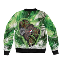 Piwakawaka New Zealand Christmas In July Sleeve Zip Bomber Jacket NZ Aroha Koru Fern Marble Vibes LT14 - Polynesian Pride