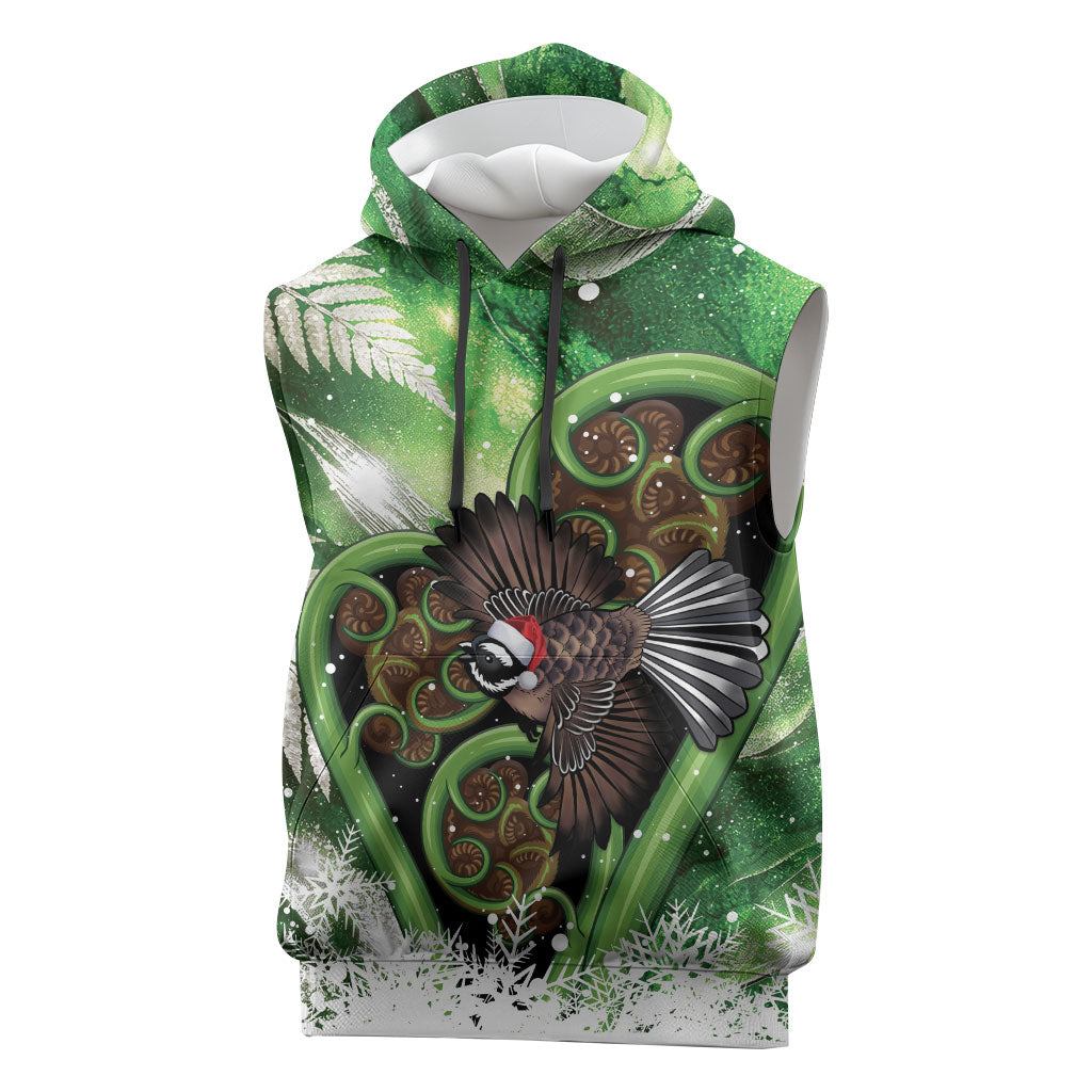 Piwakawaka New Zealand Christmas In July Sleeveless Hoodie NZ Aroha Koru Fern Marble Vibes LT14 Green - Polynesian Pride