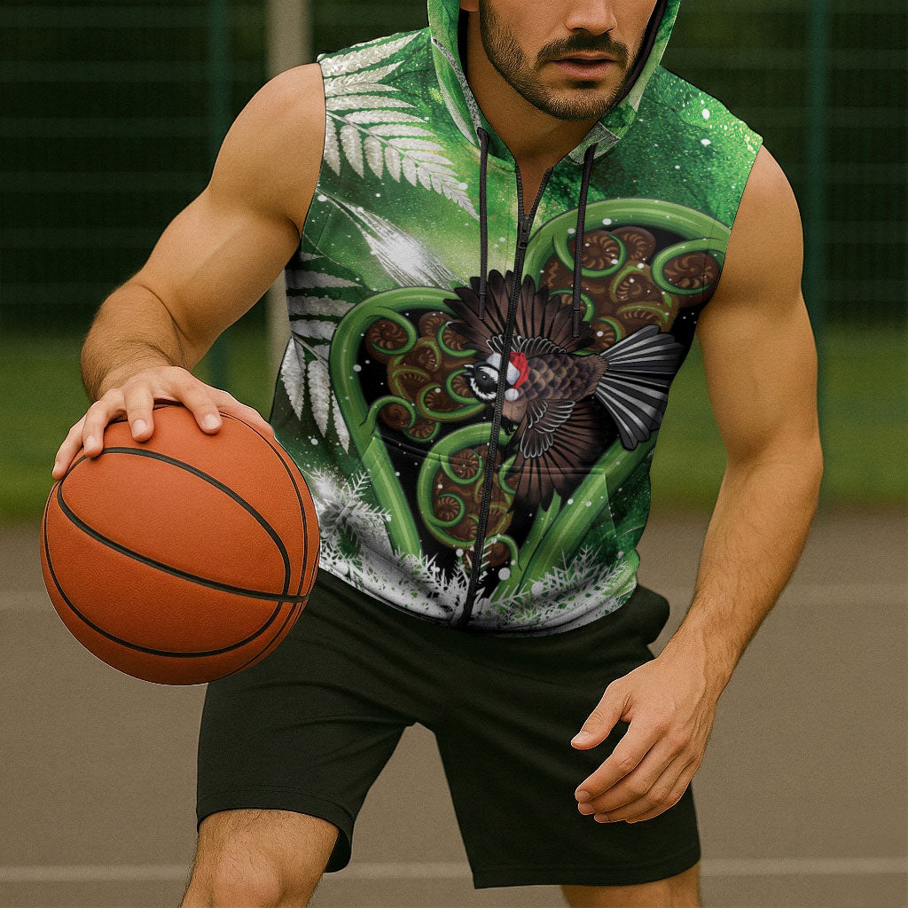 Piwakawaka New Zealand Christmas In July Sleeveless Zip Hoodie NZ Aroha Koru Fern Marble Vibes LT14 - Polynesian Pride
