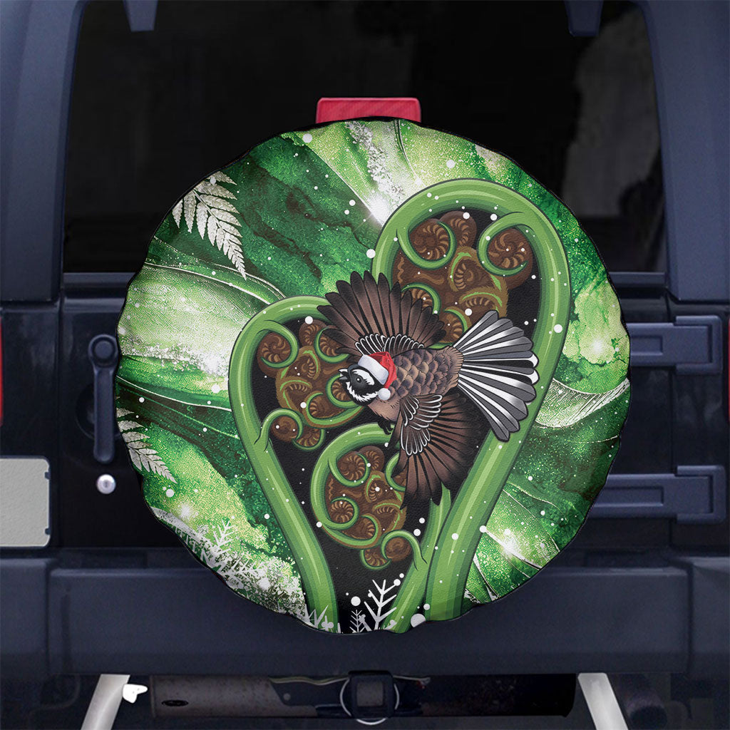Piwakawaka New Zealand Christmas In July Spare Tire Cover NZ Aroha Koru Fern Marble Vibes LT14 No hole Green - Polynesian Pride