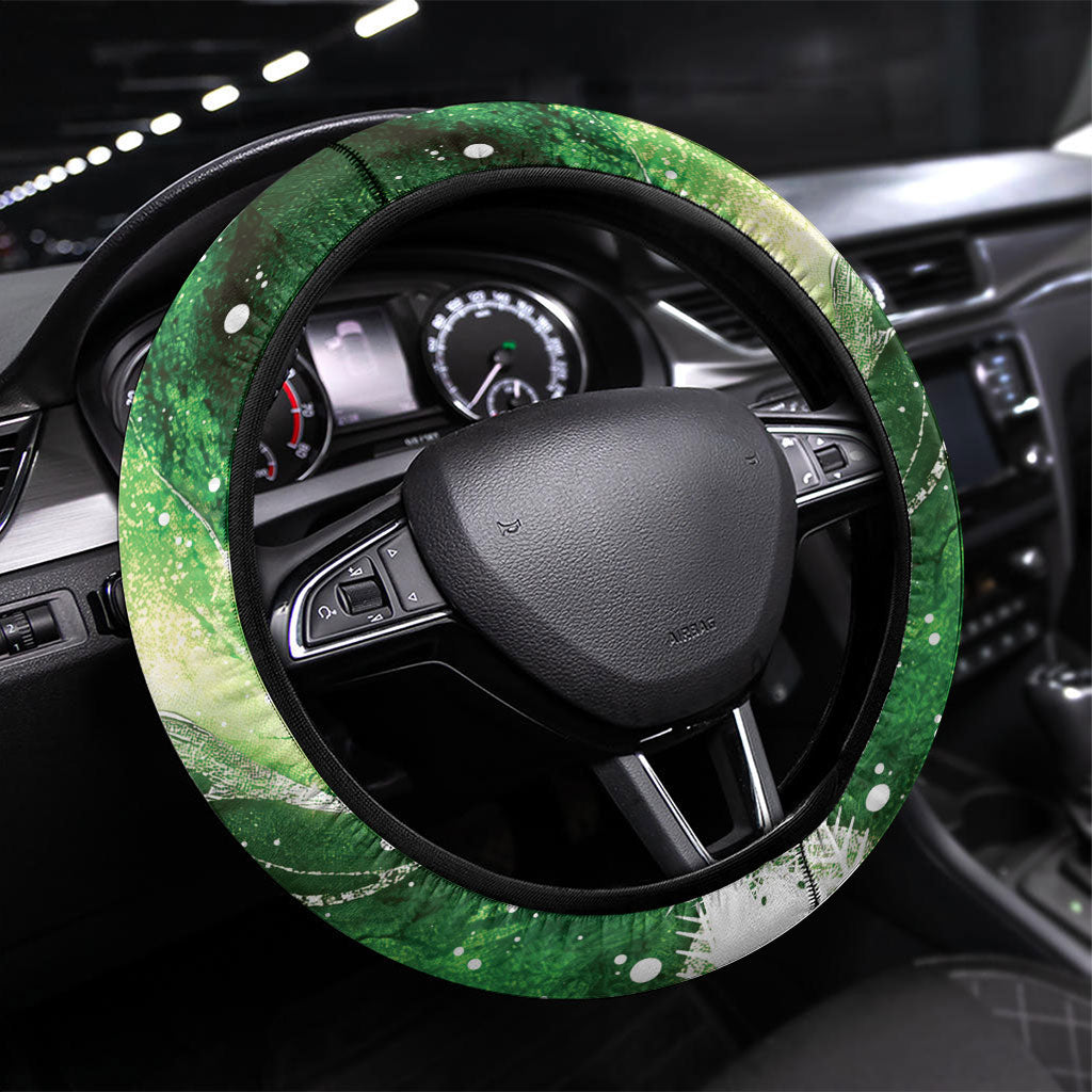 Piwakawaka New Zealand Christmas In July Steering Wheel Cover NZ Aroha Koru Fern Marble Vibes LT14 Universal Fit Green - Polynesian Pride