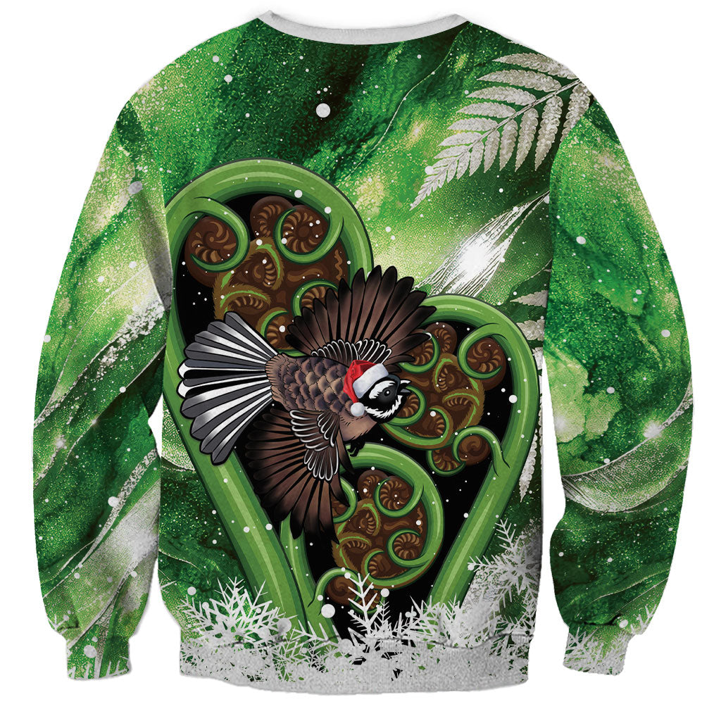 Piwakawaka New Zealand Christmas In July Sweatshirt NZ Aroha Koru Fern Marble Vibes LT14 - Polynesian Pride