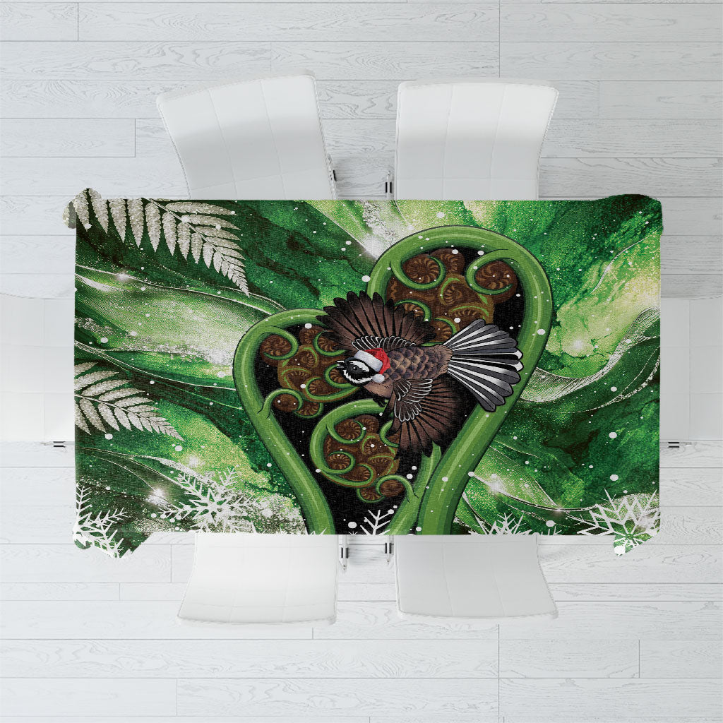 Piwakawaka New Zealand Christmas In July Tablecloth NZ Aroha Koru Fern Marble Vibes LT14 Green - Polynesian Pride