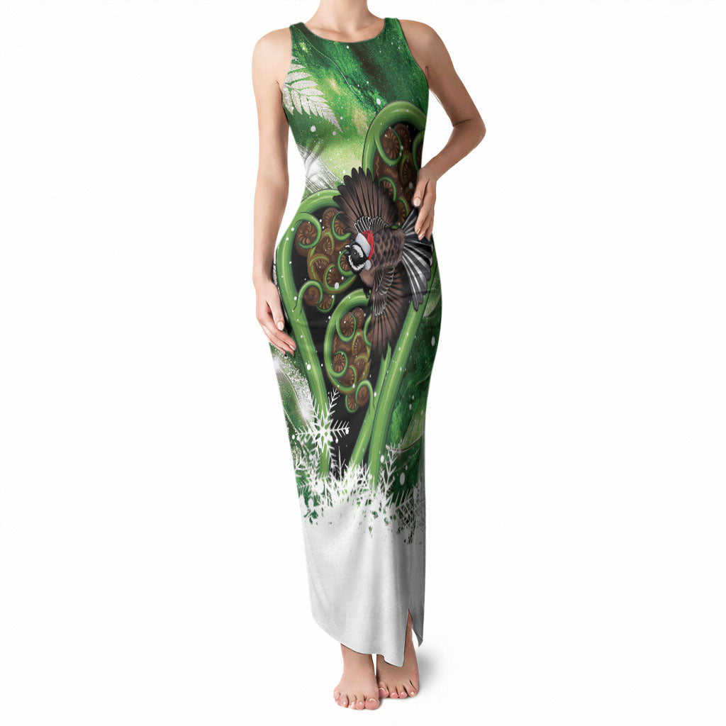 Piwakawaka New Zealand Christmas In July Tank Maxi Dress NZ Aroha Koru Fern Marble Vibes LT14 Women Green - Polynesian Pride