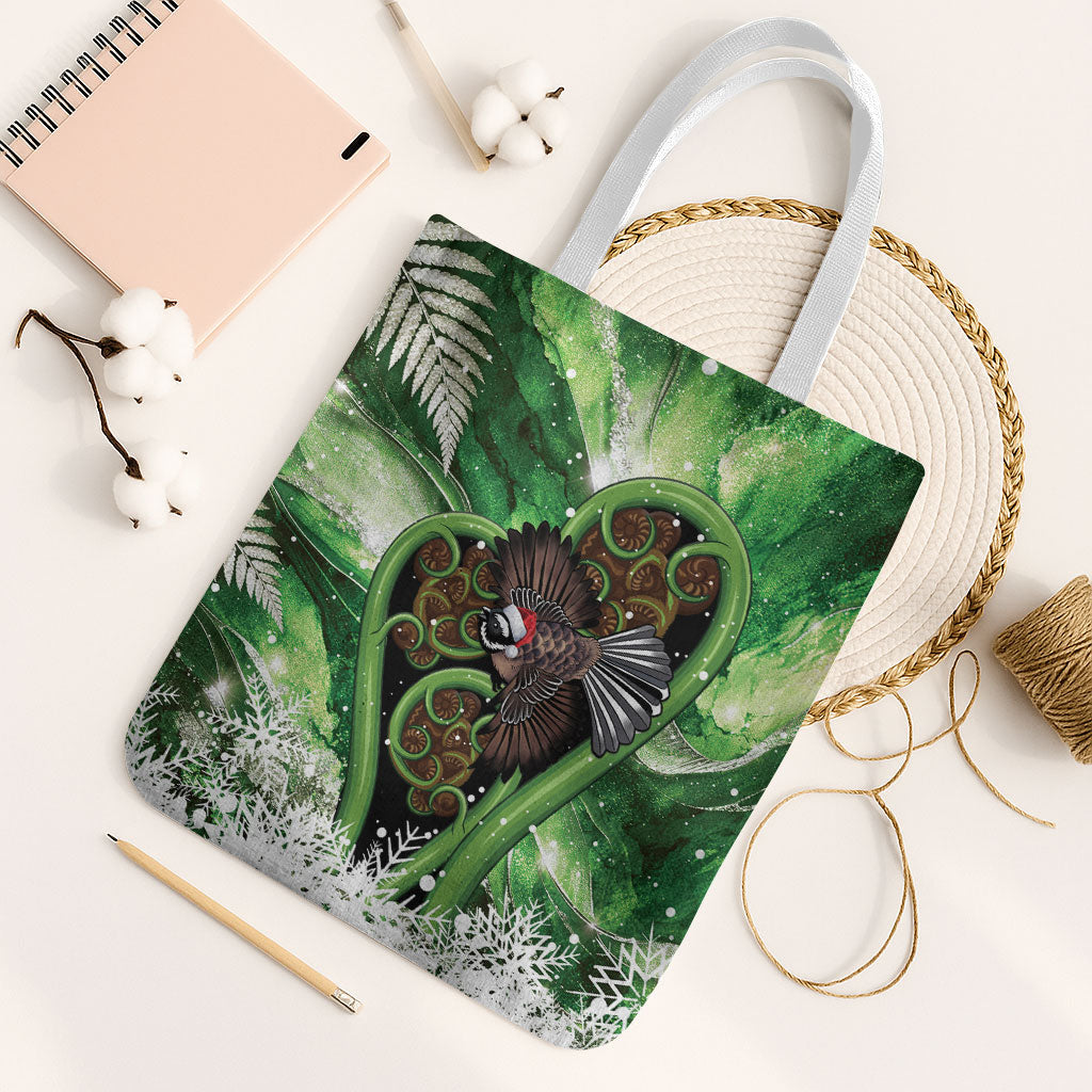 Piwakawaka New Zealand Christmas In July Tote Bag NZ Aroha Koru Fern Marble Vibes LT14 White Strap One Size Green - Polynesian Pride