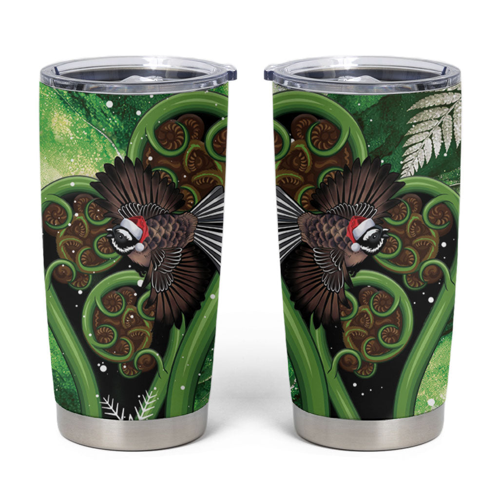 Piwakawaka New Zealand Christmas In July Tumbler Cup NZ Aroha Koru Fern Marble Vibes LT14 Green - Polynesian Pride