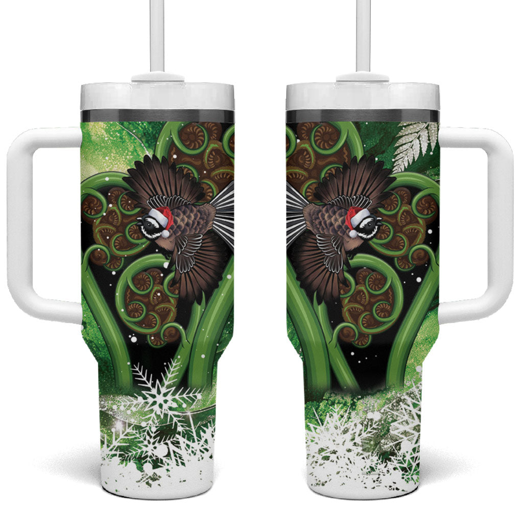 Piwakawaka New Zealand Christmas In July Tumbler With Handle NZ Aroha Koru Fern Marble Vibes LT14 One Size: 40 oz Green - Polynesian Pride