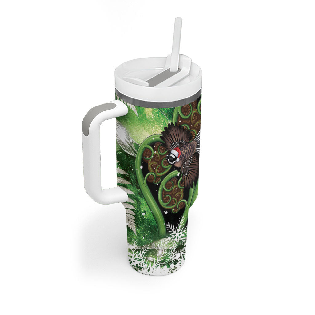 Piwakawaka New Zealand Christmas In July Tumbler With Handle NZ Aroha Koru Fern Marble Vibes LT14 - Polynesian Pride