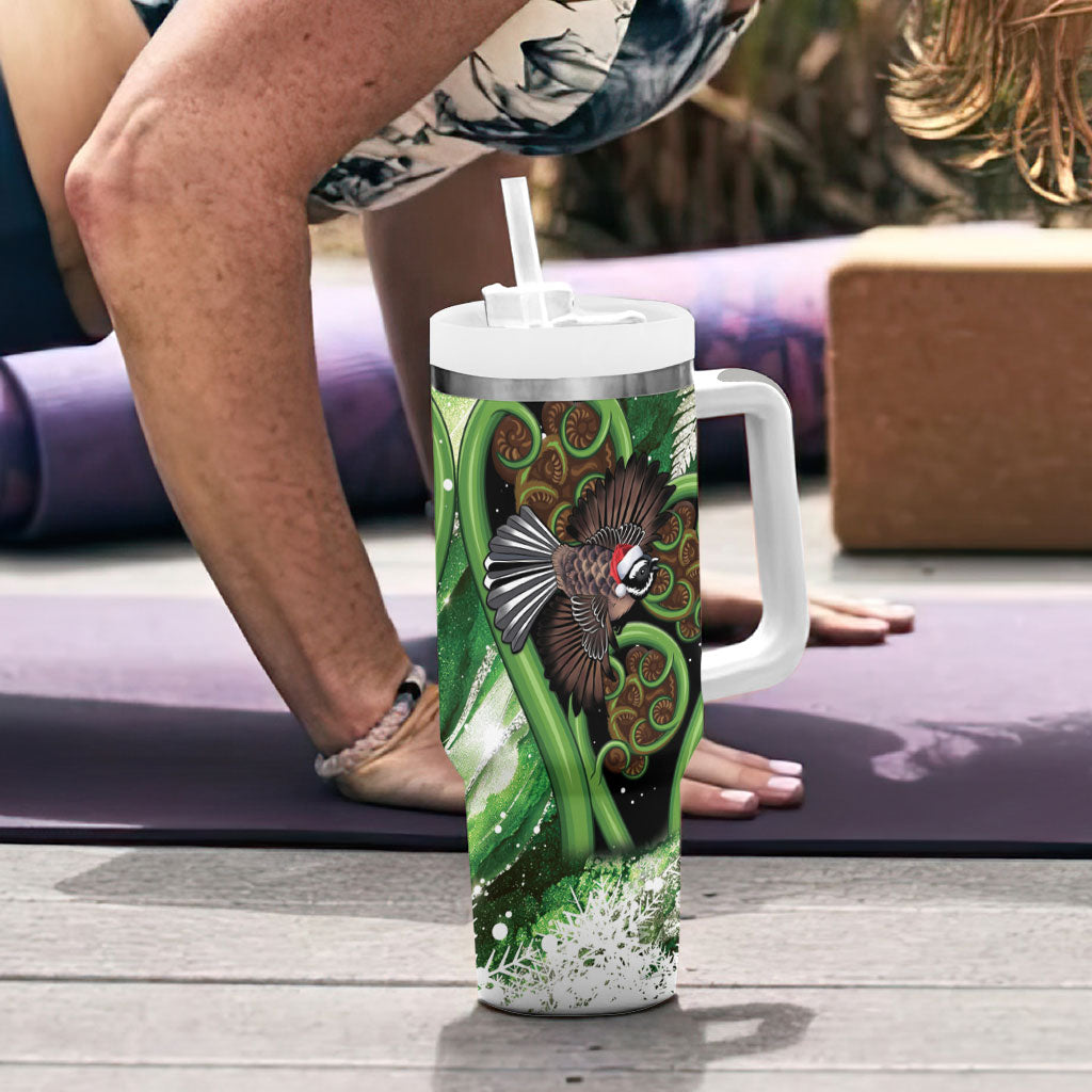 Piwakawaka New Zealand Christmas In July Tumbler With Handle NZ Aroha Koru Fern Marble Vibes LT14 - Polynesian Pride