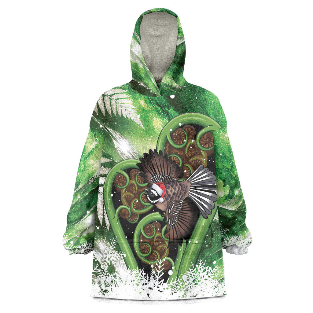 Piwakawaka New Zealand Christmas In July Wearable Blanket Hoodie NZ Aroha Koru Fern Marble Vibes LT14 One Size Green - Polynesian Pride
